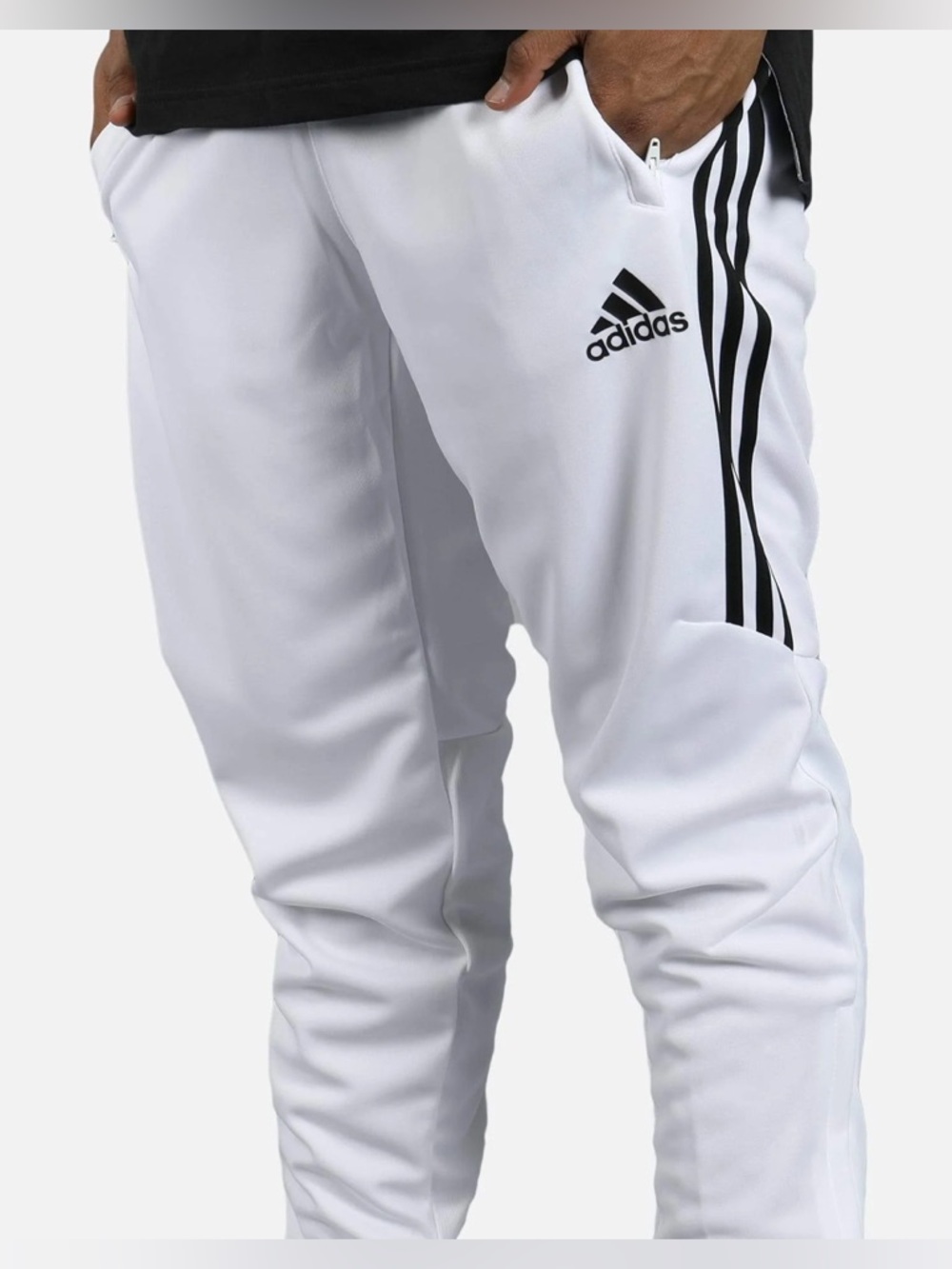 adidas White Tiro Track Pants with Black Stripe Accents